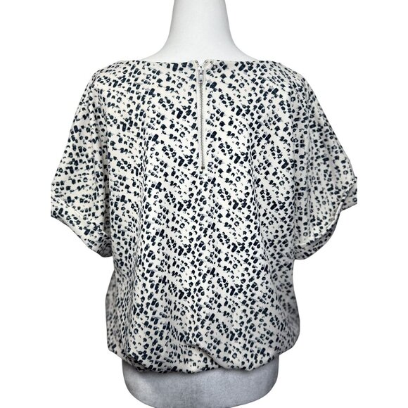 NEW Melloday Womens L Blouse top Black White Gray Stretch Zip Back Short Sleeves - Picture 2 of 10